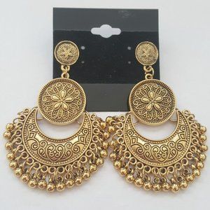 Vintage Style Gold Tone Engraved Dangle Earrings